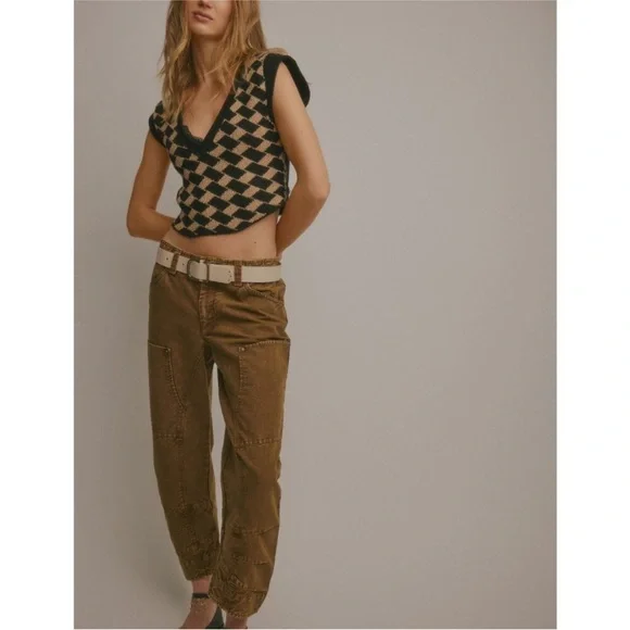 NWT Free People Lola Top / Black + Tan Combo - Picture 5 of 8